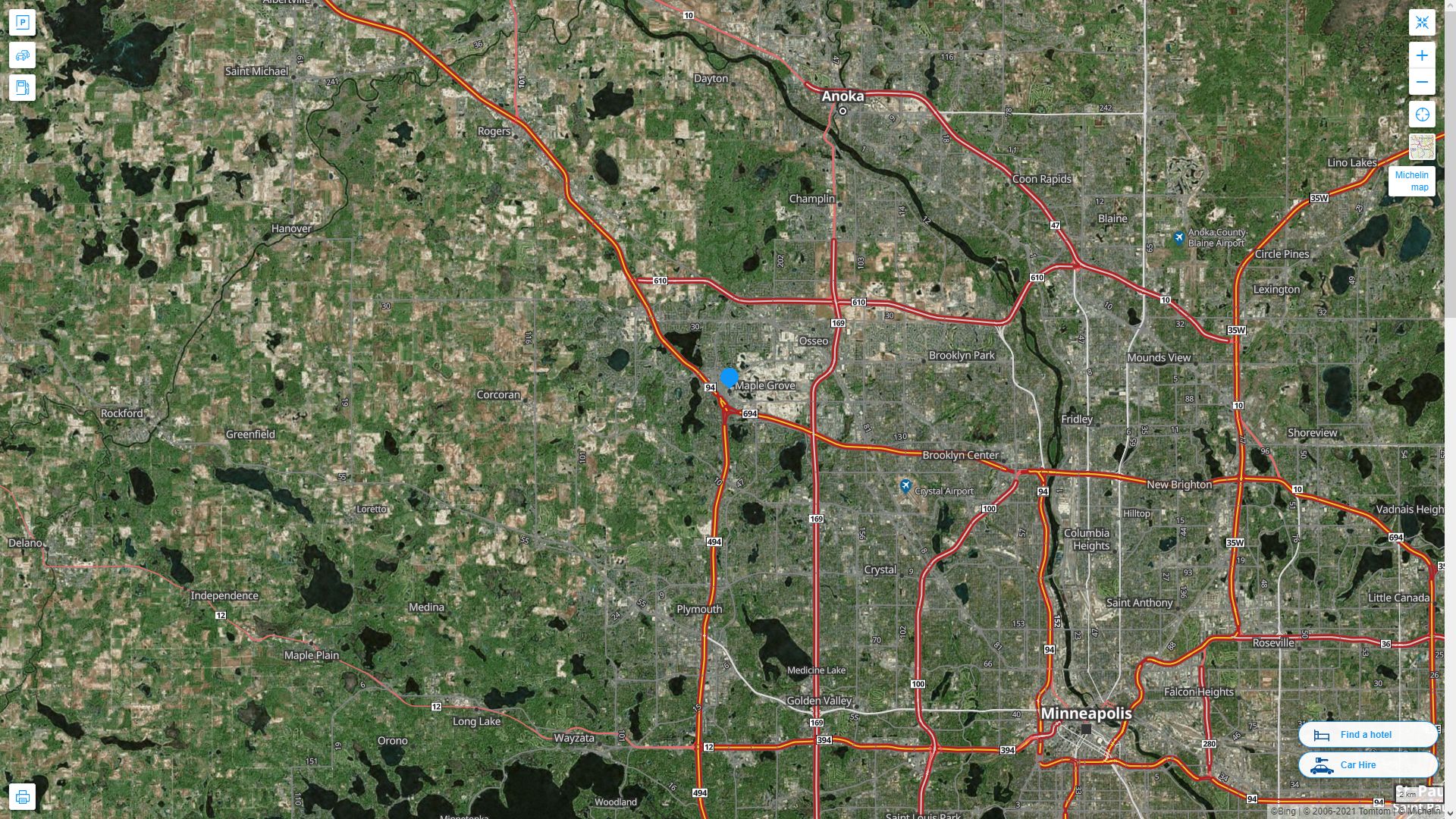 Maple Grove Minnesota Highway and Road Map with Satellite View